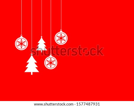 Pine trees and Christmas balls hanging from above on a red background.vector illustration.