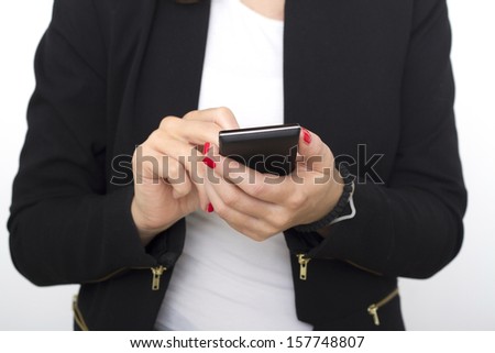 Cellphone, selective focus, white background Royalty-Free Stock Photo #157748807