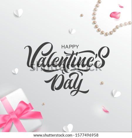 Vector illustration. Happy Valentines Day typography vector design for greeting cards and poster. Valentines Day text with gift box, paper Valentines. Design template celebration.