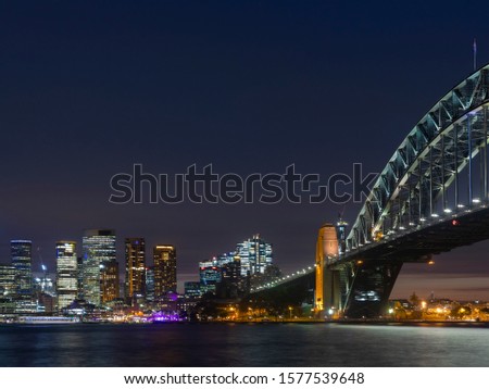 Beautiful view of Sydney Harbour Bridge and the city at night looking from Milsons Point in Sydney, Australia  