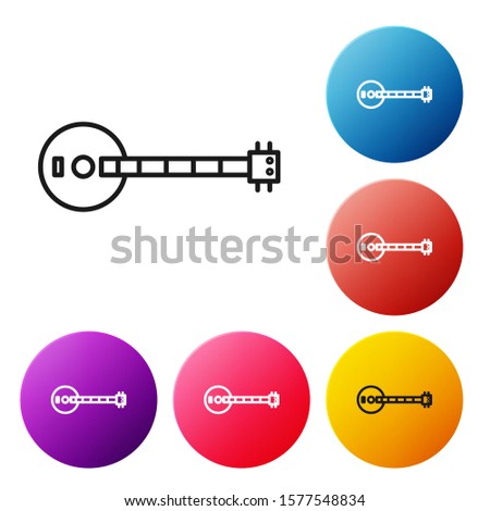 Black line Banjo icon isolated on white background. Musical instrument. Set icons colorful circle buttons. Vector Illustration