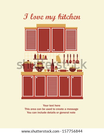 I love my kitchen card design. vector illustration