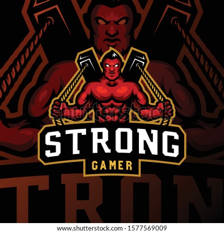 strong muscle mascot logo esport gaming. daemon mascot logo mascot illustration.