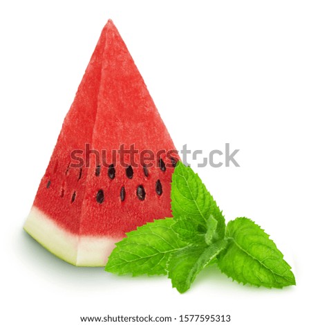Composition with cutted watermelon and sprig of mint isolated on a white background with clipping path.