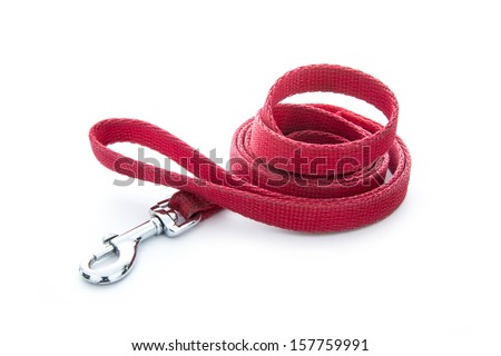 red dog leash isolated on white background Royalty-Free Stock Photo #157759991
