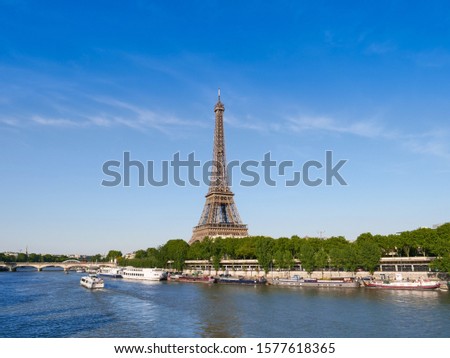 Paris, France:  Scenic view of Eiffel Tower and the River Seine in Paris