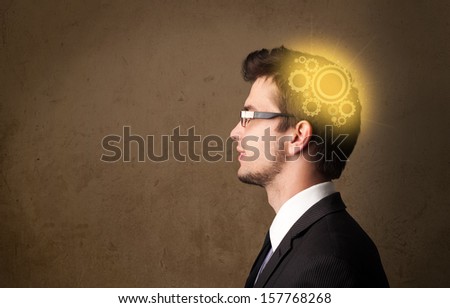 Young person thinking with a glowing machine head illustration