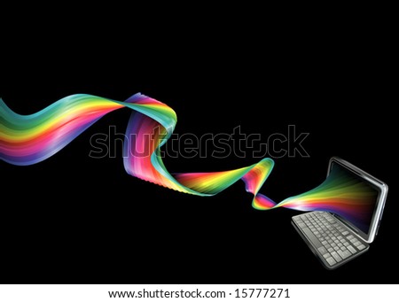 A background banner illustration of a laptop with magical rainbow streaming out of it