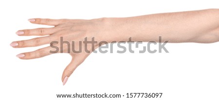 Female caucasian hands  isolated white background showing  various finger gestures. woman hands showing different gestures