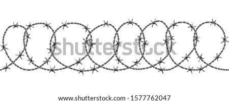 Barbed Wire Security Fence Seamless Pattern Vector. Modern Flexible Barriers Metal Wire With Razor Details For Defend Or Captivity Cage. Industrial Barbwire Mockup Realistic 3d Illustration Royalty-Free Stock Photo #1577762047