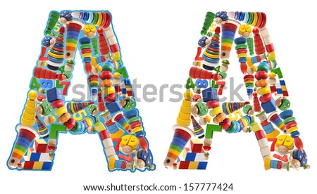 Wooden toys alphabet - letter A on white background