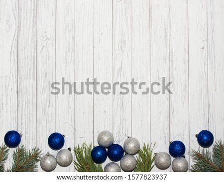 Christmas background. Christmas tree and balls. Top view. Winter / New Year concept