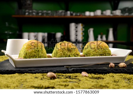 walnut, pistachio turkish style antep baklava presentation and service 