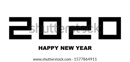 Happy New Year 2020 - greeting card, flyer, poster, invitation - square font, black numbers - vector illustration