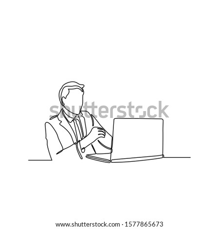 continuous line drawing of business man with laptop vector illustration