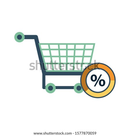 shopping cart with percent symbol vector illustration design