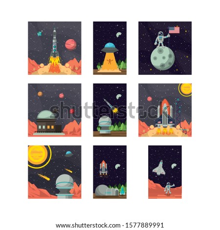bundle of space set icons vector illustration design