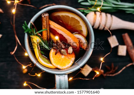Hot red wine mulled wine with citruses and spices