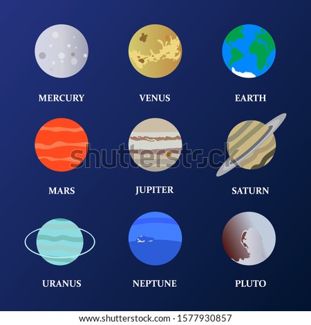 Planet icon set. Planets with names -… Stock Photo 578568799 - Avopix.com