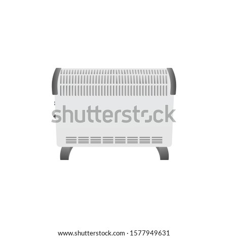 White home electric convector heater on the white background. Electric heater battery. Radiator. Equipment for rapid heating of the room. Vector illustration.