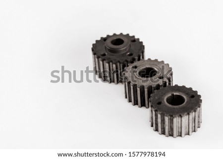 metal round gears isolated on white with copy space