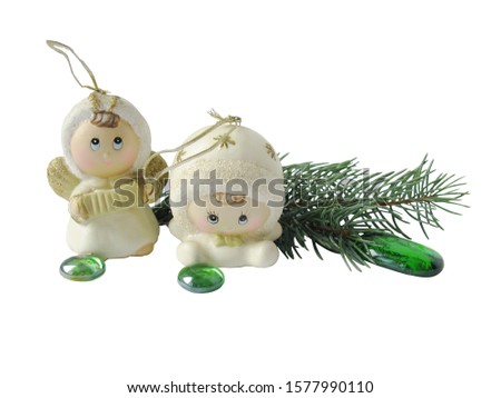 Two Christmas Angels on white background. Isolated