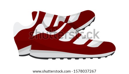 Football shoes flat vector illustration. Soccer player red footwear isolated clipart on white background. Goalkeeper sportive clothing design element. Sportsman footgear. Athletic sneakers