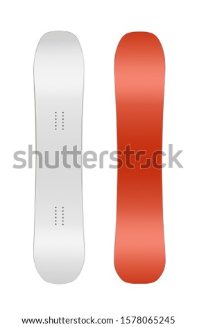 Front and red back views of snowboard isolated on white background