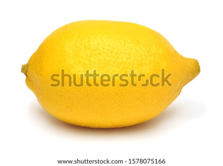 One lemon fruit isolated on white background. Perfectly retouched, full depth of field on the photo. Juice, macro, nature, yellow