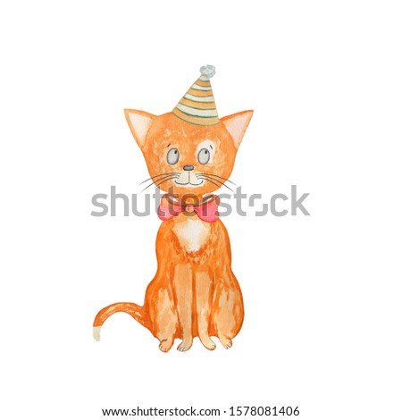 Watercolor illustration of a ginger cat. Hand-drawn in watercolor and suitable for all types of design