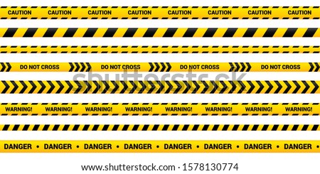 Caution tape set of yellow warning ribbons. Abstract warning lines for police, accident, under construction. Vector danger tape collection. Royalty-Free Stock Photo #1578130774
