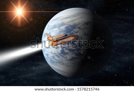 Rocket flies from the earth. The elements of this image furnished by NASA.

