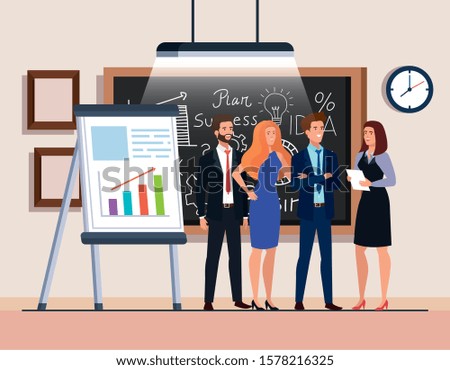 business people and chalkboard with business plan graphics vector illustration design
