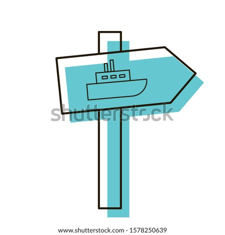 Ship direction arrow. Navigation object for tourists. Design element. Vector illustration. Icon with shadow isolated on white background.