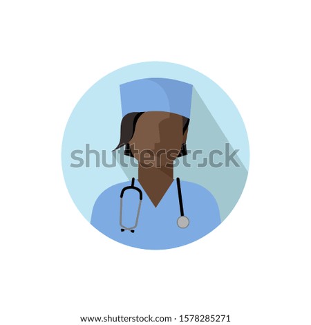 Vector doctor icon. The image of a woman doctor, with a stethoscope, in a medical uniform of blue color. Isolated color illustration, avatar of a doctor in flat style