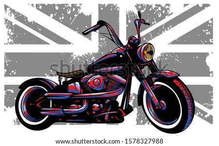Custom Motorbike with great britain flag in background