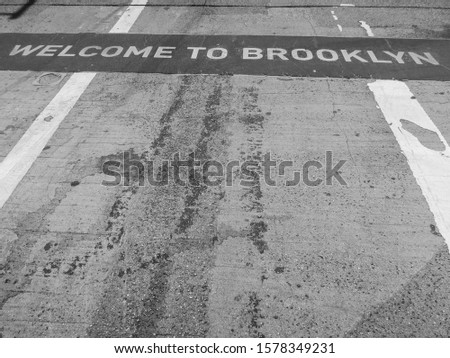 Roadsign on Brooklyn bridge pedestrian way saying welcome to brooklyn