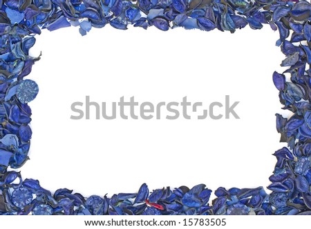 Blue petal in shape like frame on white background