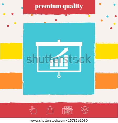 Projector screen with Growing bars graphic. Graphic elements for your design