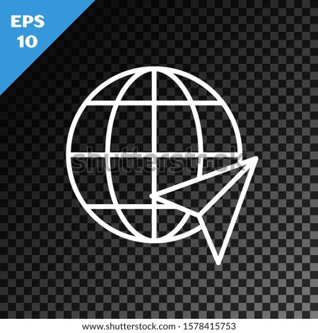 White line Location on the globe icon isolated on transparent dark background. World or Earth sign.  Vector Illustration
