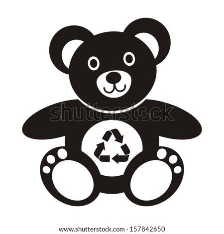 Cute black teddy bear icon with recycling symbol on a white background