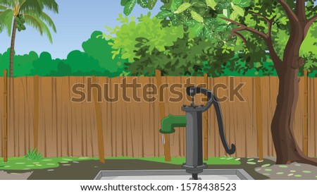 Indian Village with Hand pump - illustration Royalty-Free Stock Photo #1578438523