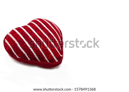 Red fabric heart with board to write, isolated on white. Happy Valentines Day