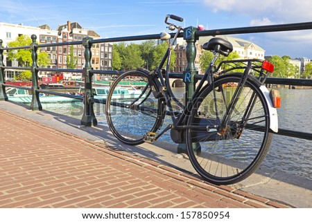 Bike on the bridge in Amsterdam the Netherlands