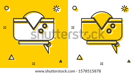 Black Pirate hat icon isolated on yellow and white background. Random dynamic shapes. Vector Illustration
