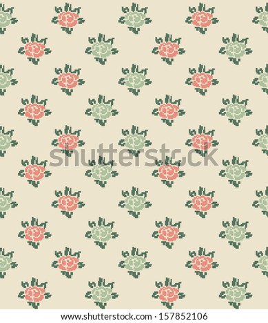 cross stitch floral seamless pattern design. vector illustration