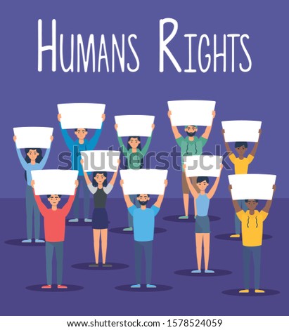 young interracial people with human rights label vector illustration design