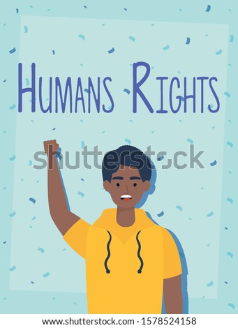 afro young man with human rights label character vector illustration design
