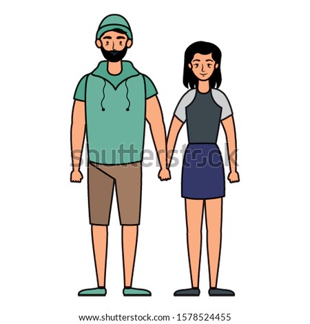 young lovers couple avatars characters vector illustration design