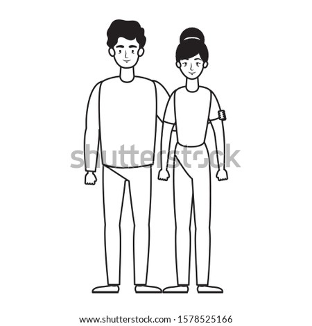 young lovers couple avatars characters vector illustration design